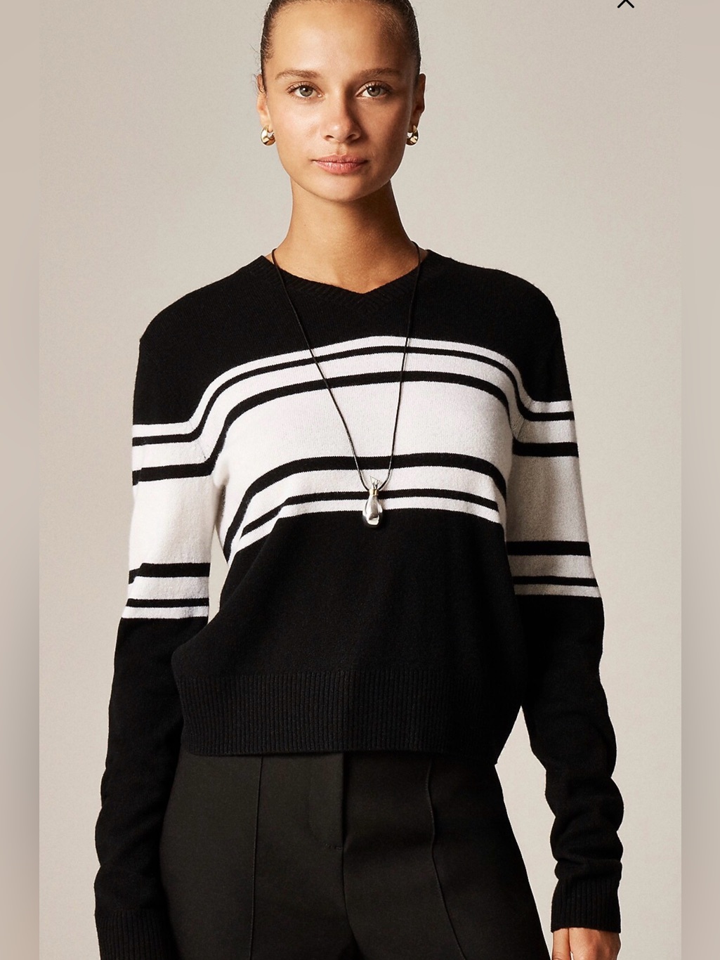 J Crew Small Cashmere High V-Neck Sweater In Stripe Cr138 $158